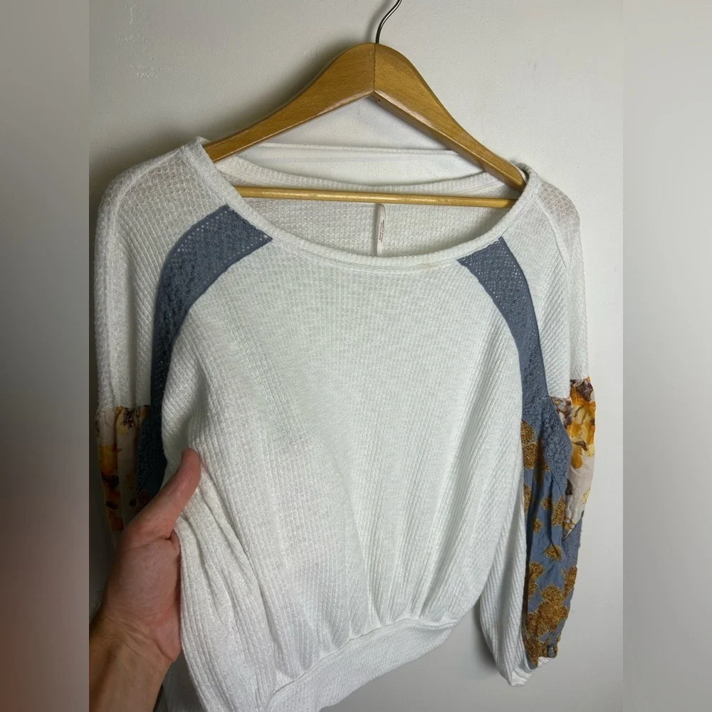 Free people Waffle Long Sleeve‎ Boho Top Size SP Croped Western Chic